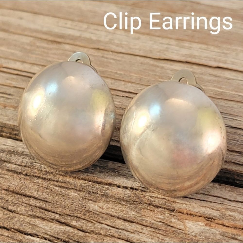 Vintage Sterling Antiqued 3D Round Button Clip Earrings
